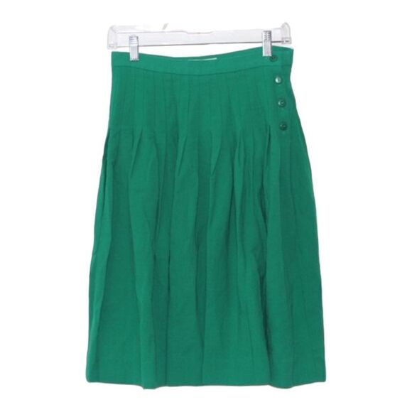 VINTAGE Jaeger Green Wool Side Button Flared Mini Skirts Women's Size 12 - Picture 1 of 9
